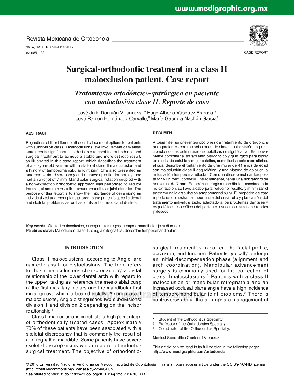 Surgical-orthodontic treatment in a class II malocclusion patient. Case report