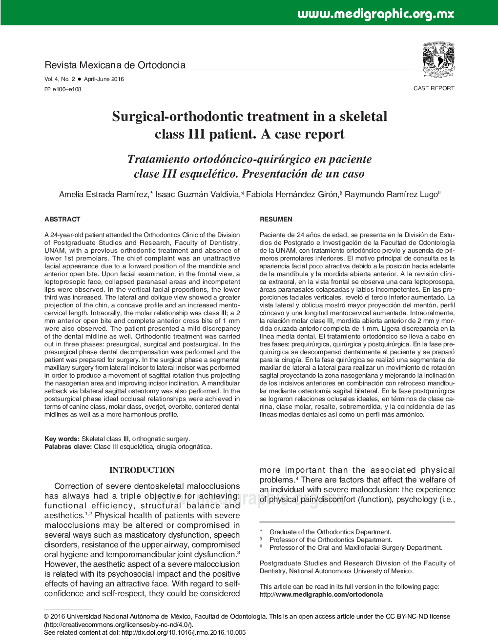 Surgical-orthodontic treatment in a skeletal class III patient. A case report