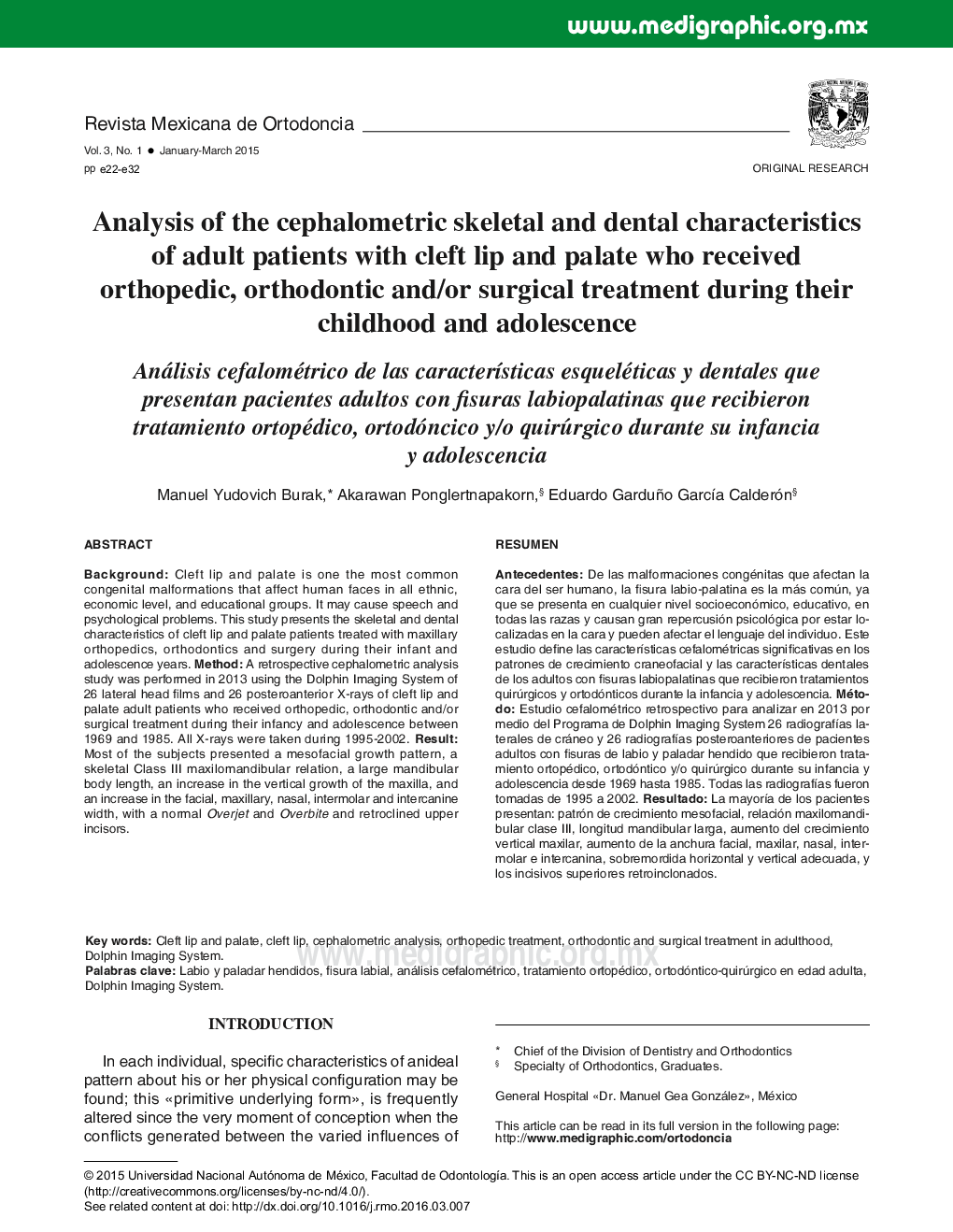 Analysis of the cephalometric skeletal and dental characteristics of adult patients with cleft lip and palate who received orthopedic, orthodontic and/or surgical treatment during their childhood and adolescence