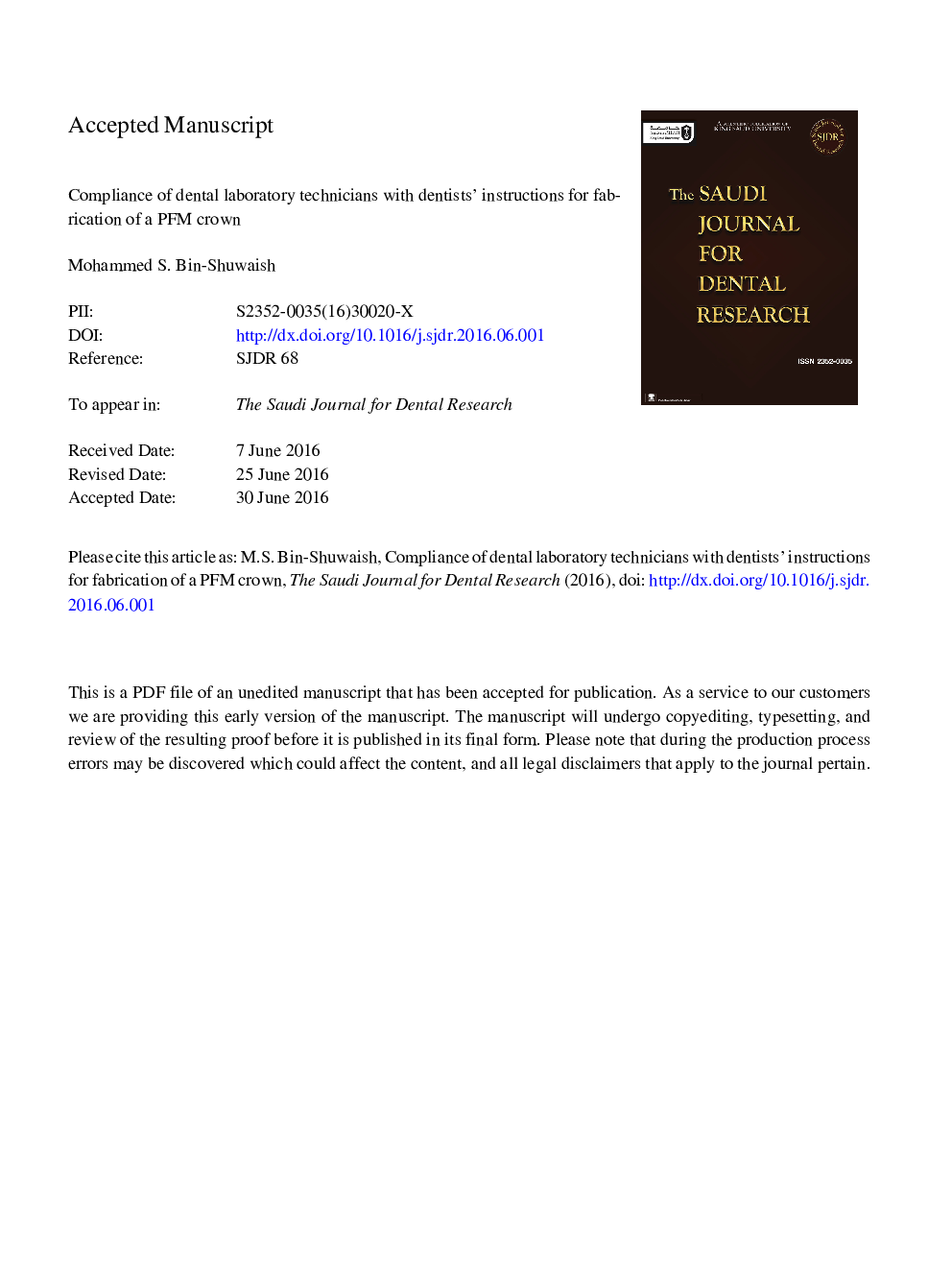 Compliance of dental laboratory technicians with dentists' instructions for fabrication of a PFM crown