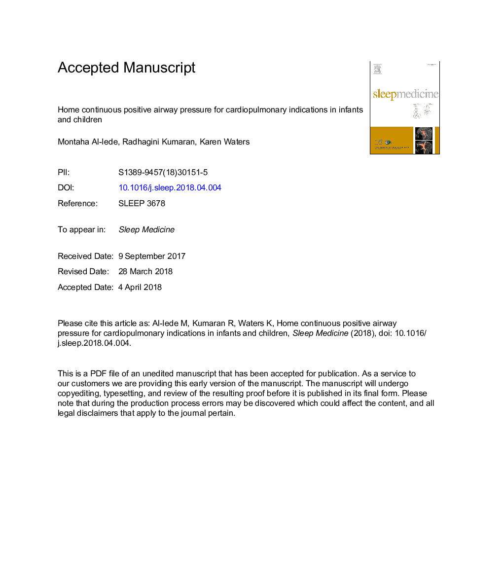 Home continuous positive airway pressure for cardiopulmonary indications in infants and children