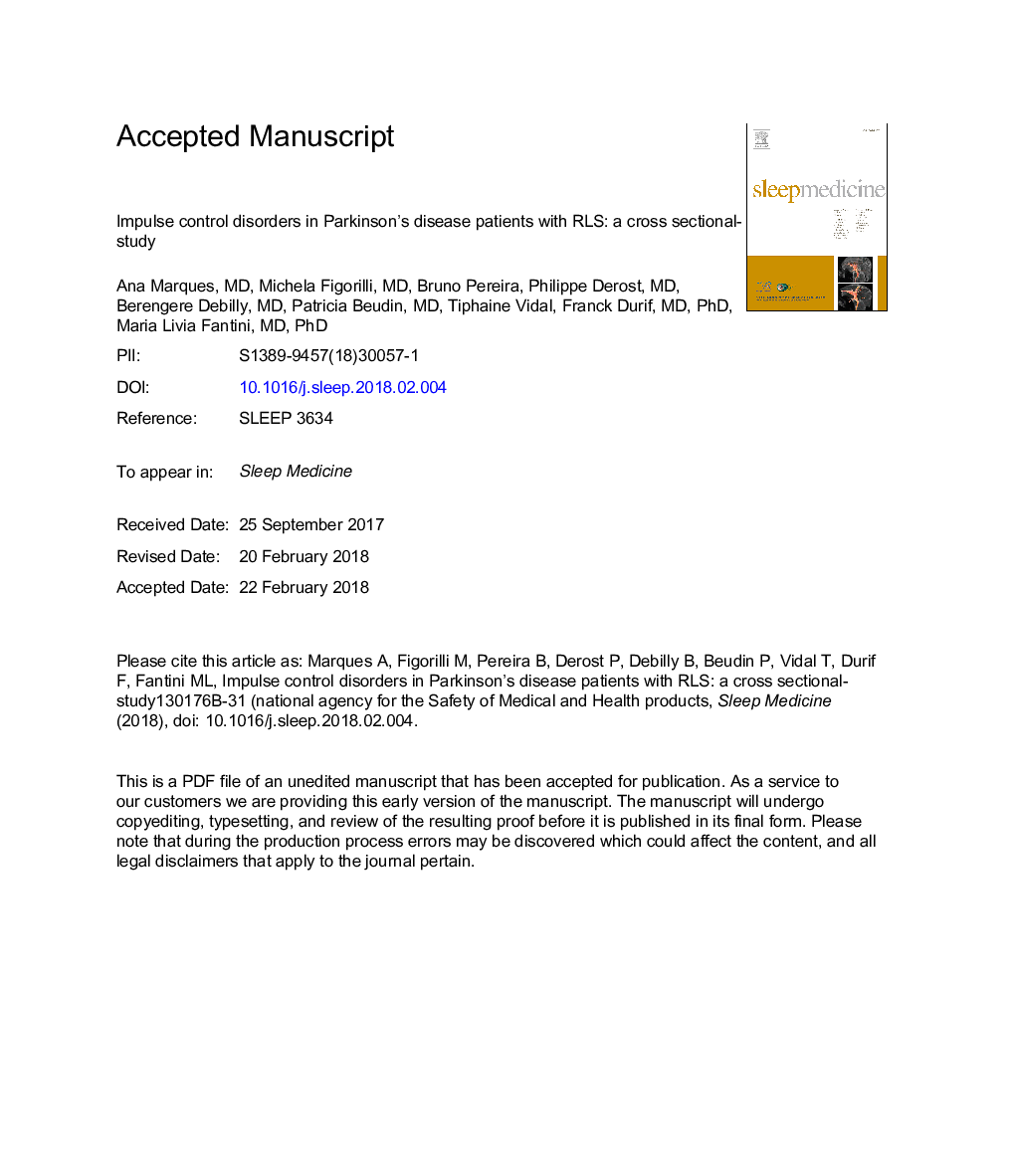 Impulse control disorders in Parkinson's disease patients with RLS: a cross sectional-study