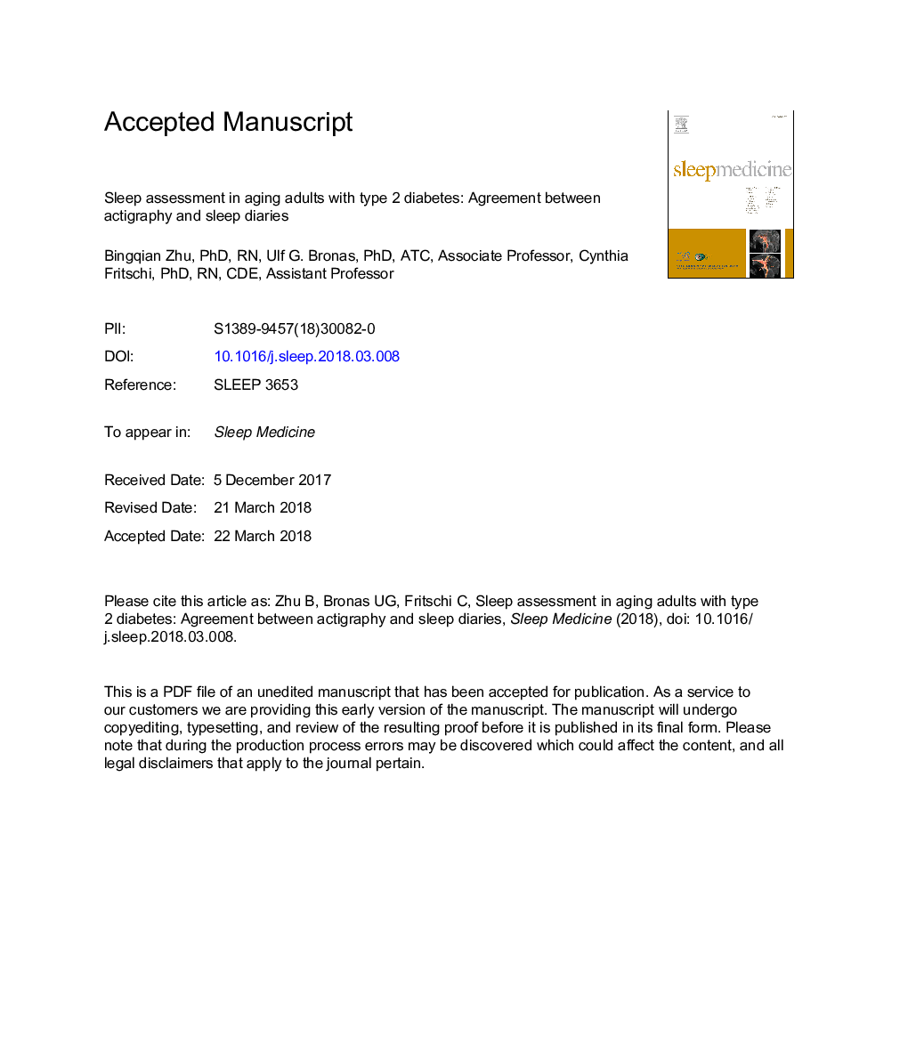 Sleep assessment in aging adults with type 2 diabetes: agreement between actigraphy and sleep diaries