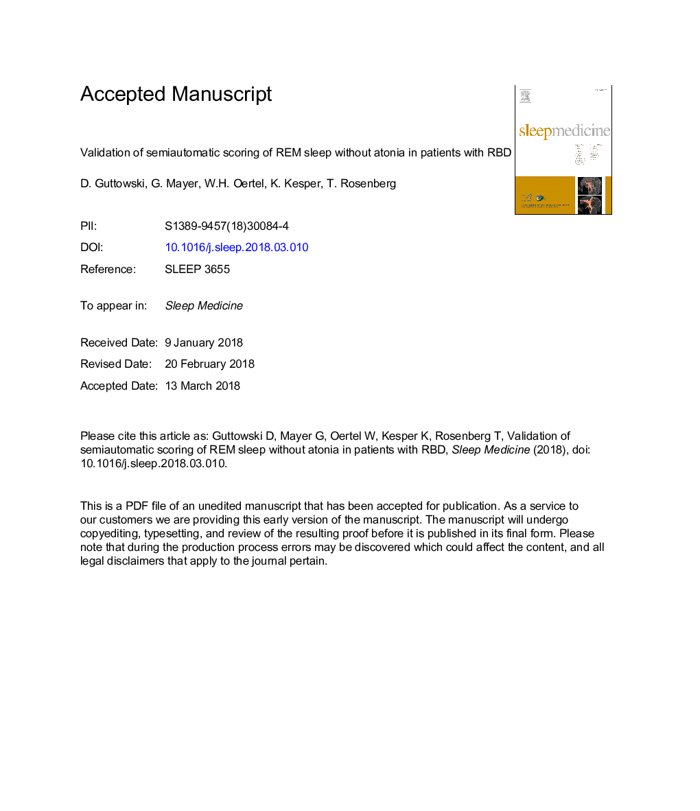 Validation of semiautomatic scoring of REM sleep without atonia in patients with RBD