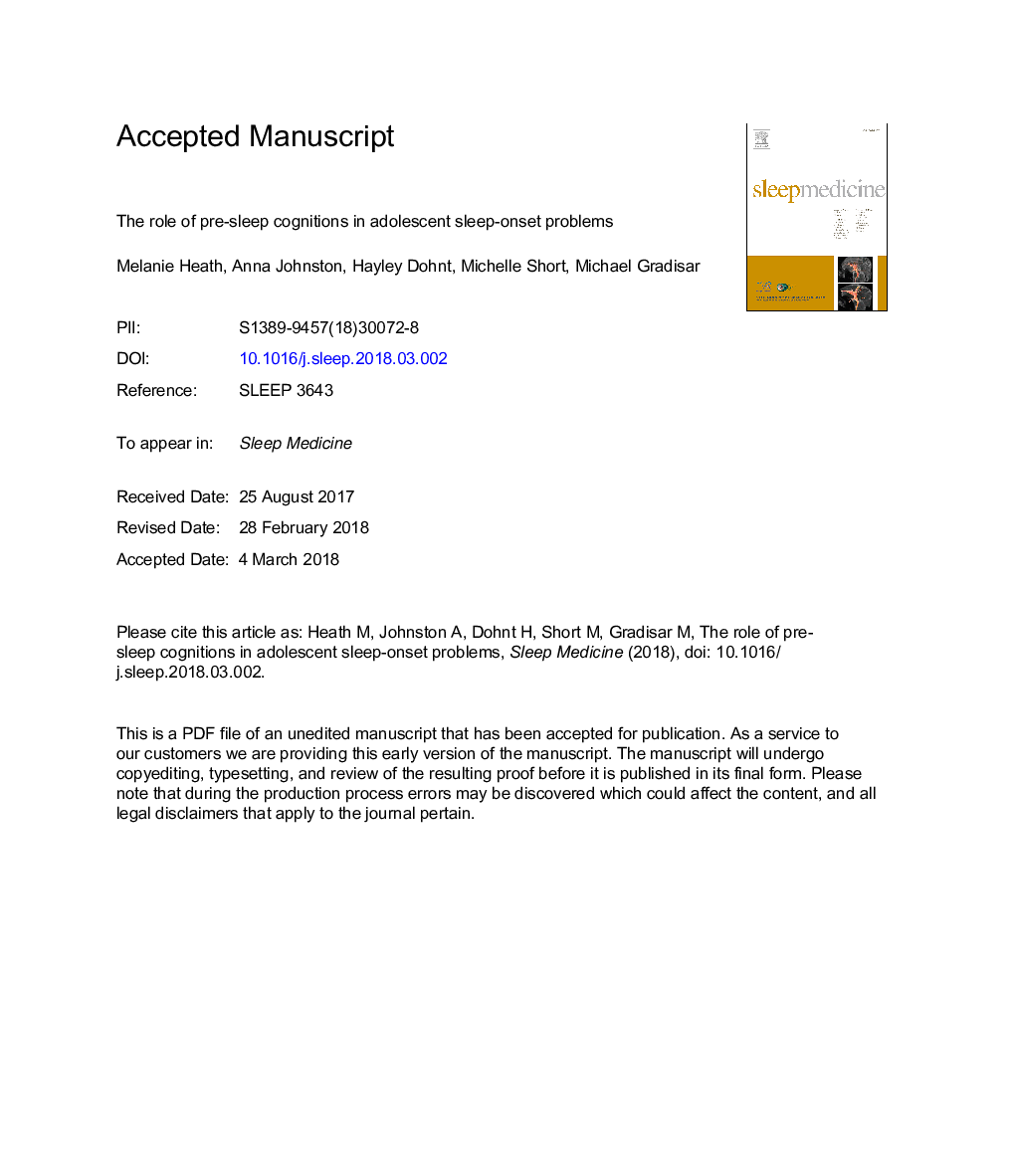 The role of pre-sleep cognitions in adolescent sleep-onset problems