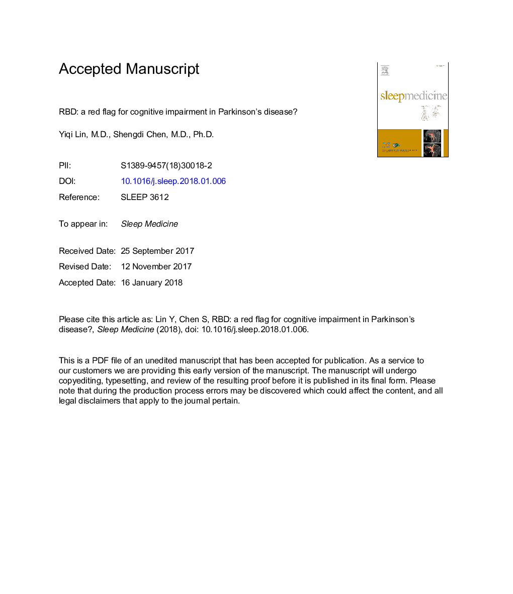 RBD: a red flag for cognitive impairment in Parkinson's disease?