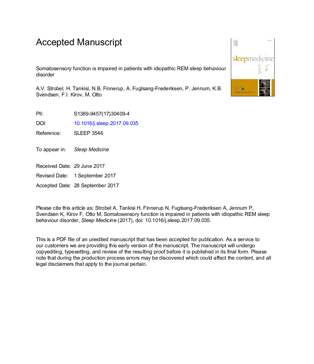 Somatosensory function is impaired in patients with idiopathic REM sleep behaviour disorder