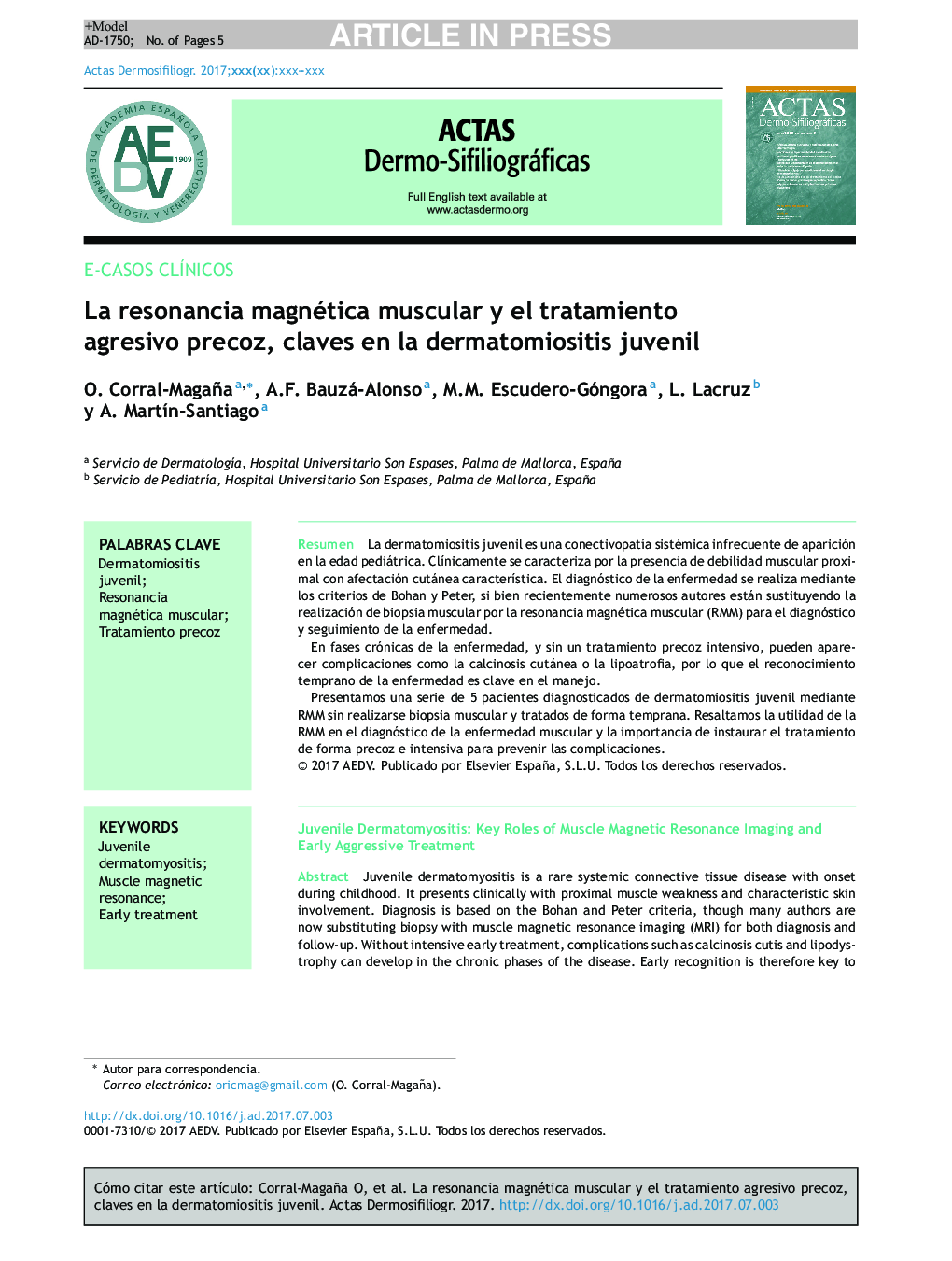 La resonancia magnética muscular y el tratamiento agresivo precoz, claves en la dermatomiositis juvenil