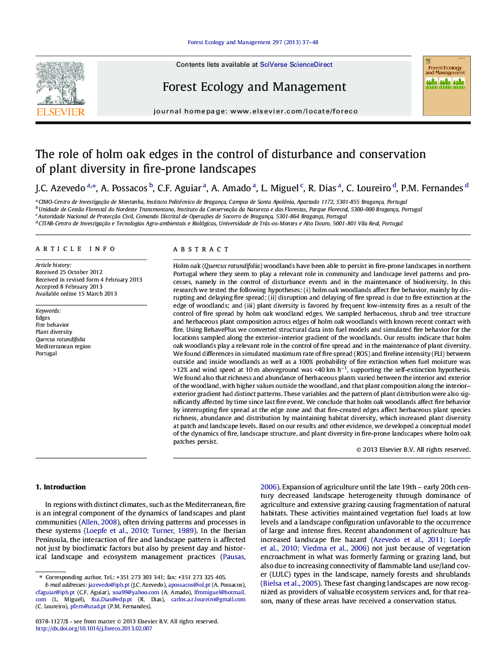 The role of holm oak edges in the control of disturbance and conservation of plant diversity in fire-prone landscapes