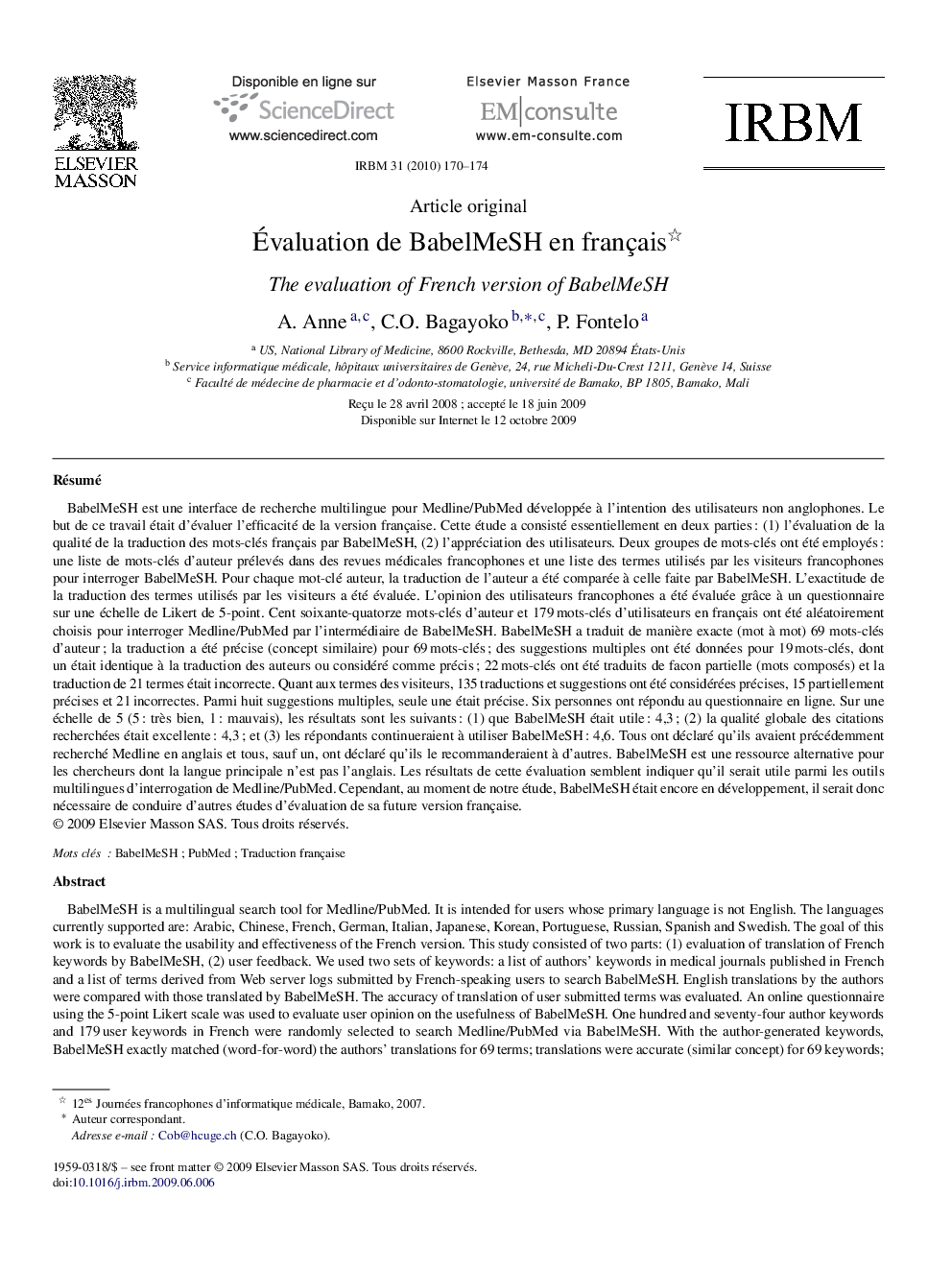 Évaluation de BabelMeSH en français 