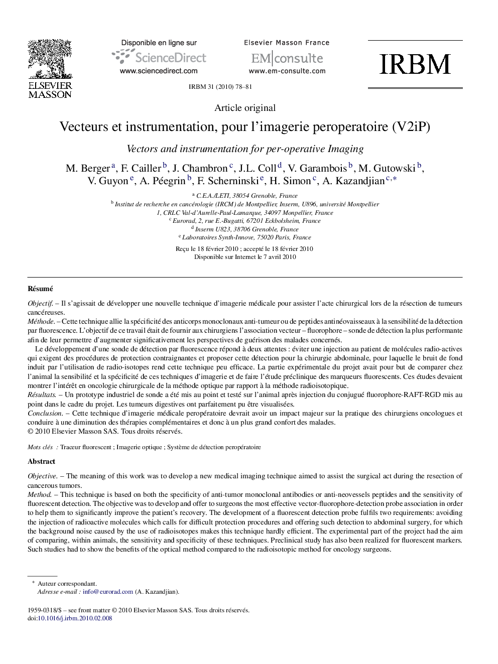 Vecteurs et instrumentation, pour l’imagerie peroperatoire (V2iP)