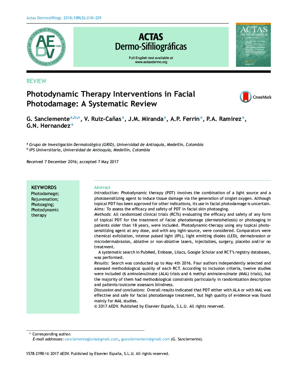 Photodynamic Therapy Interventions in Facial Photodamage: A Systematic Review