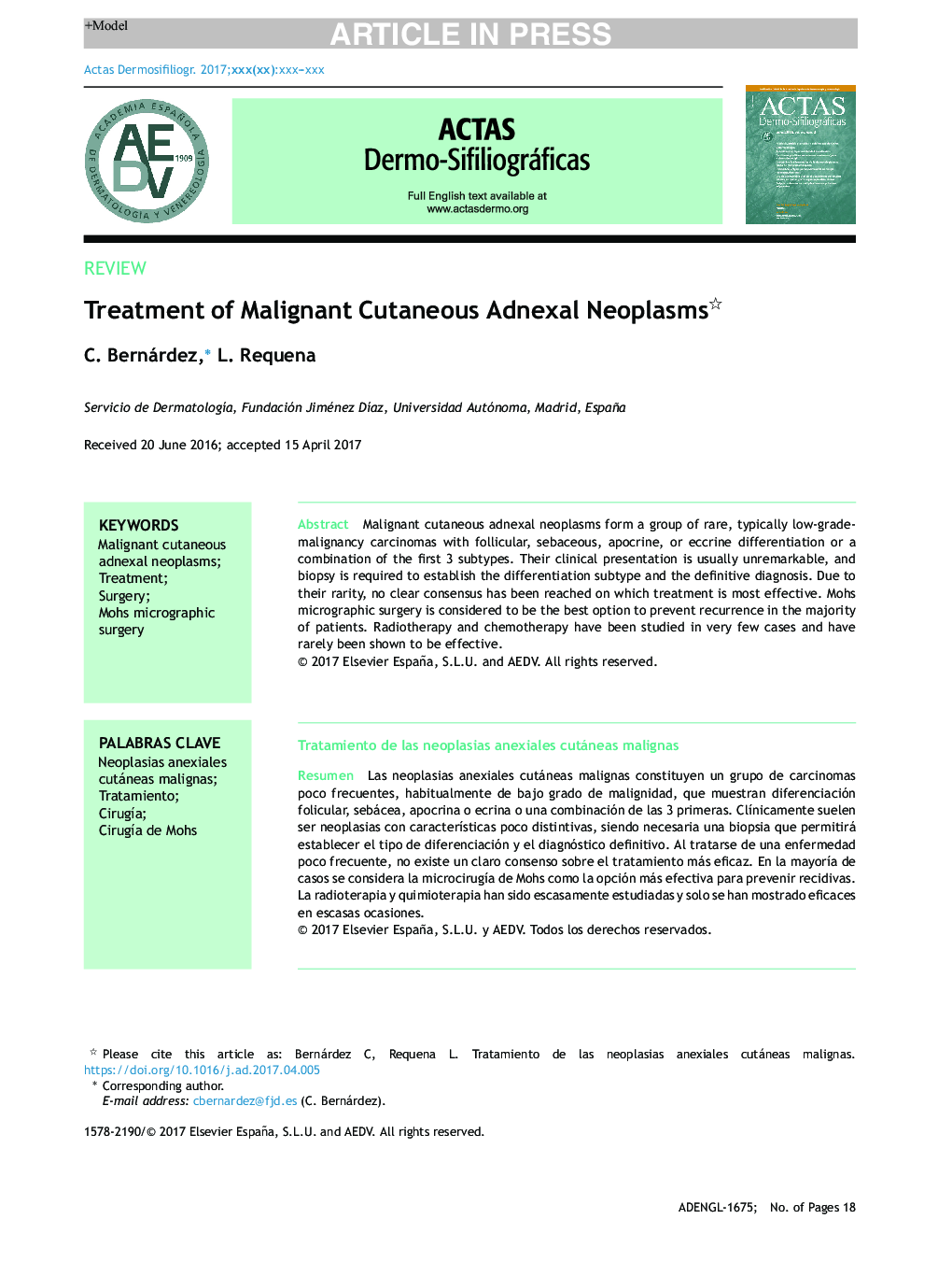 Treatment of Malignant Cutaneous Adnexal Neoplasms