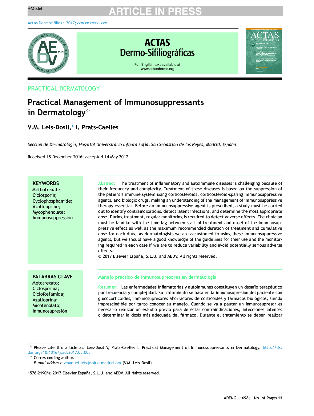 Practical Management of Immunosuppressants in Dermatology