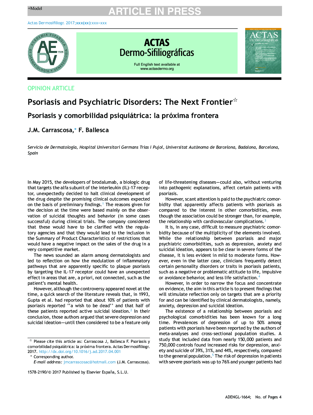 Psoriasis and Psychiatric Disorders: The Next Frontier