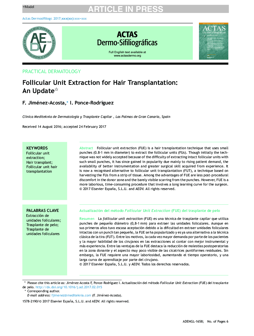 Follicular Unit Extraction for Hair Transplantation: An Update