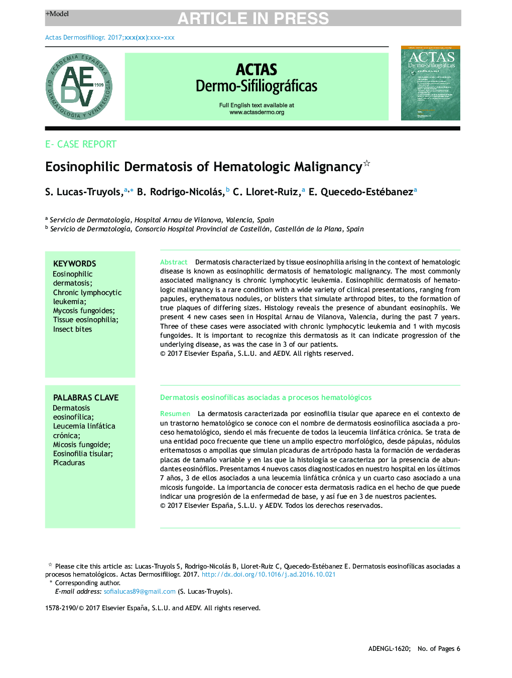 Eosinophilic Dermatosis of Hematologic Malignancy
