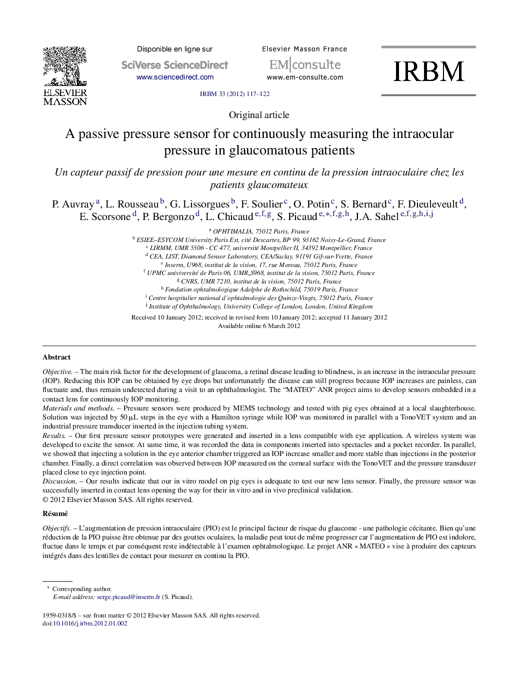 A passive pressure sensor for continuously measuring the intraocular pressure in glaucomatous patients