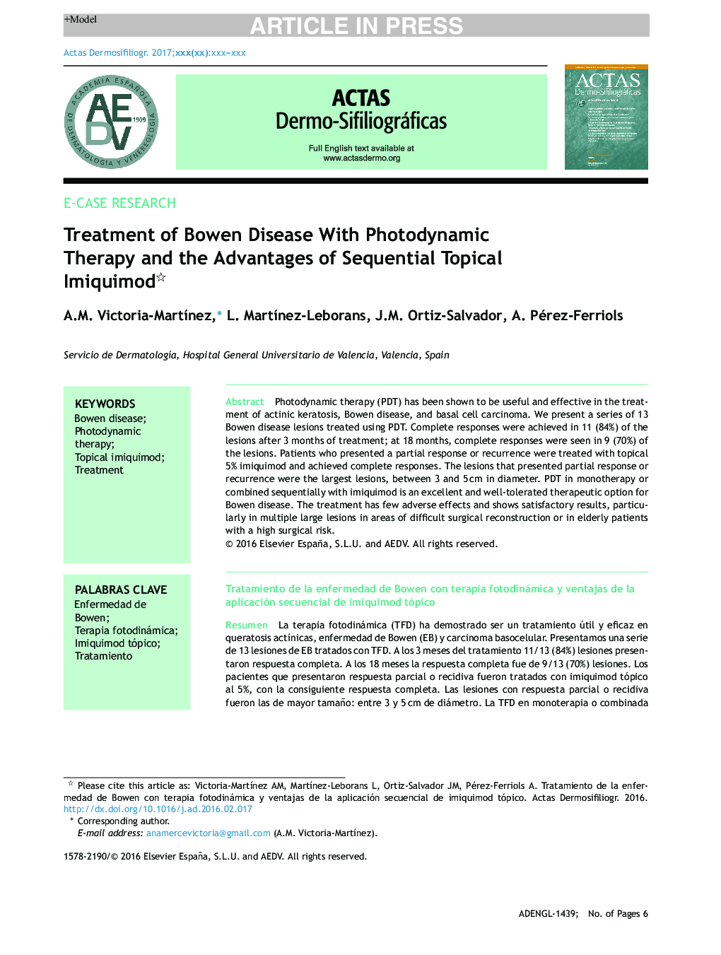 Treatment of Bowen Disease With Photodynamic Therapy and the Advantages of Sequential Topical Imiquimod