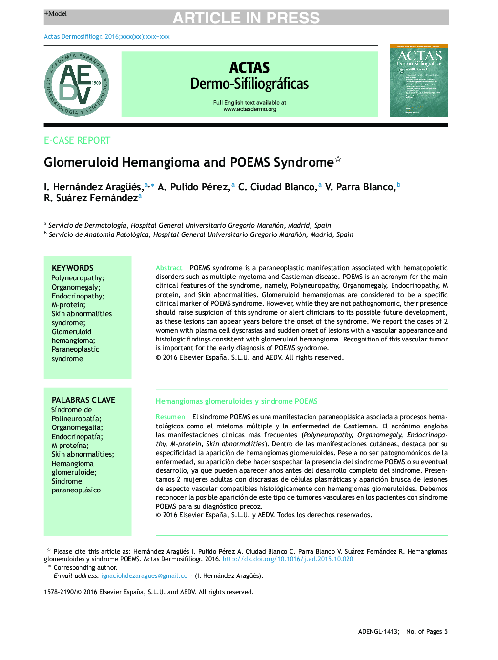 Glomeruloid Hemangioma and POEMS Syndrome