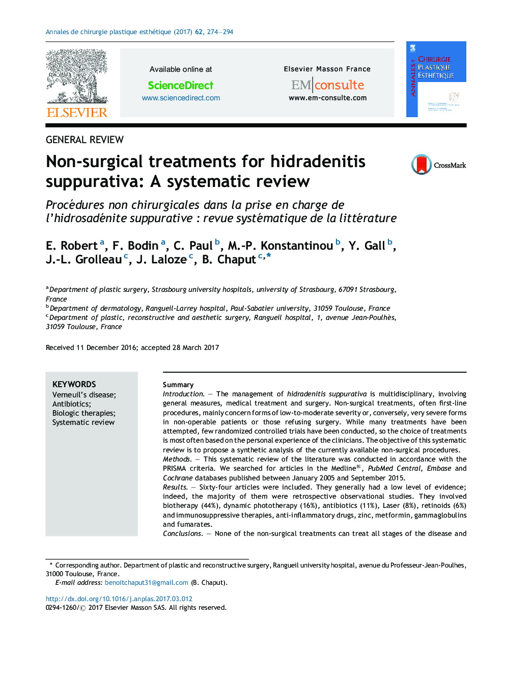 Non-surgical treatments for hidradenitis suppurativa: A systematic review