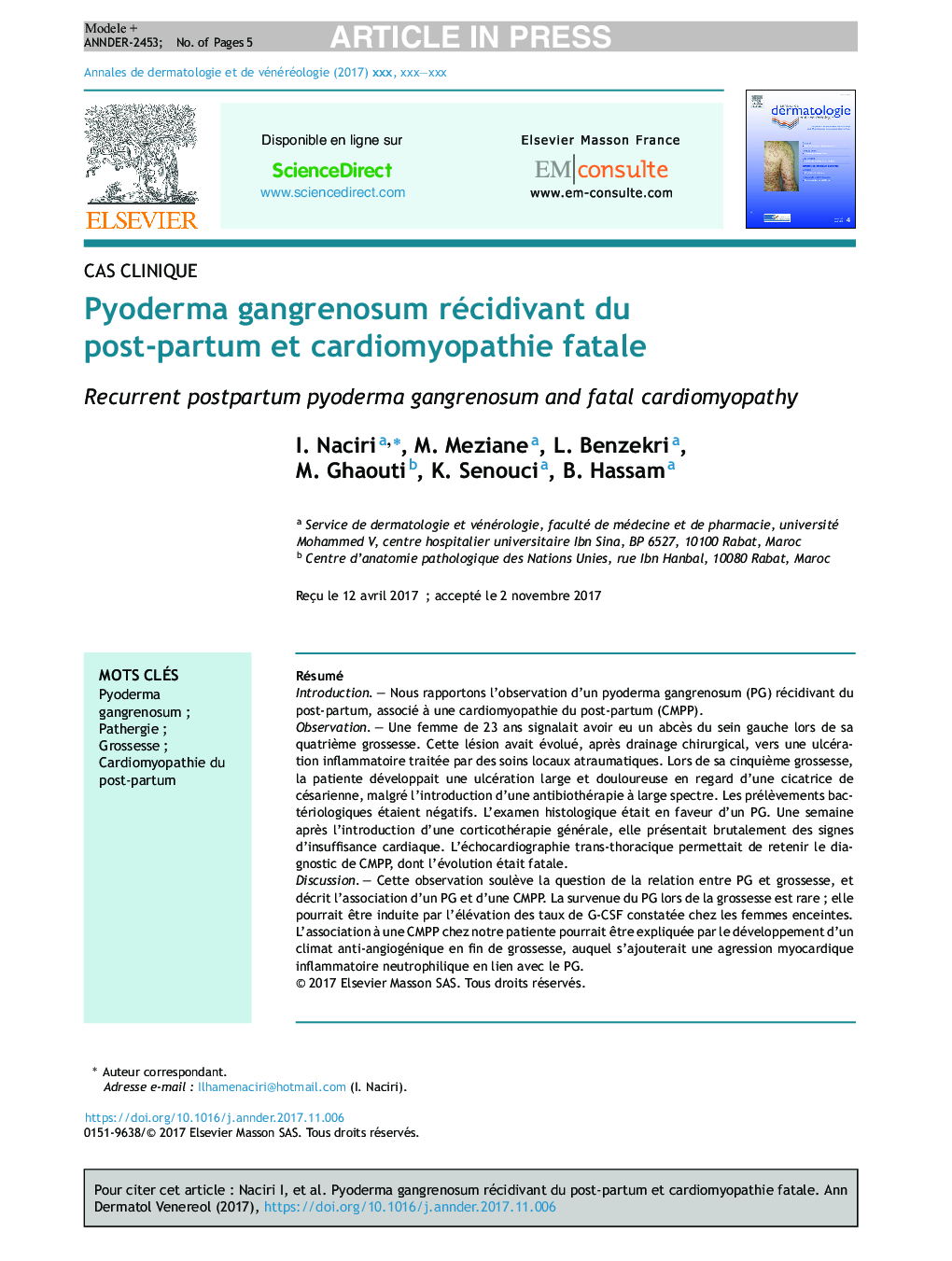 Pyoderma gangrenosum récidivant du post-partum et cardiomyopathie fatale