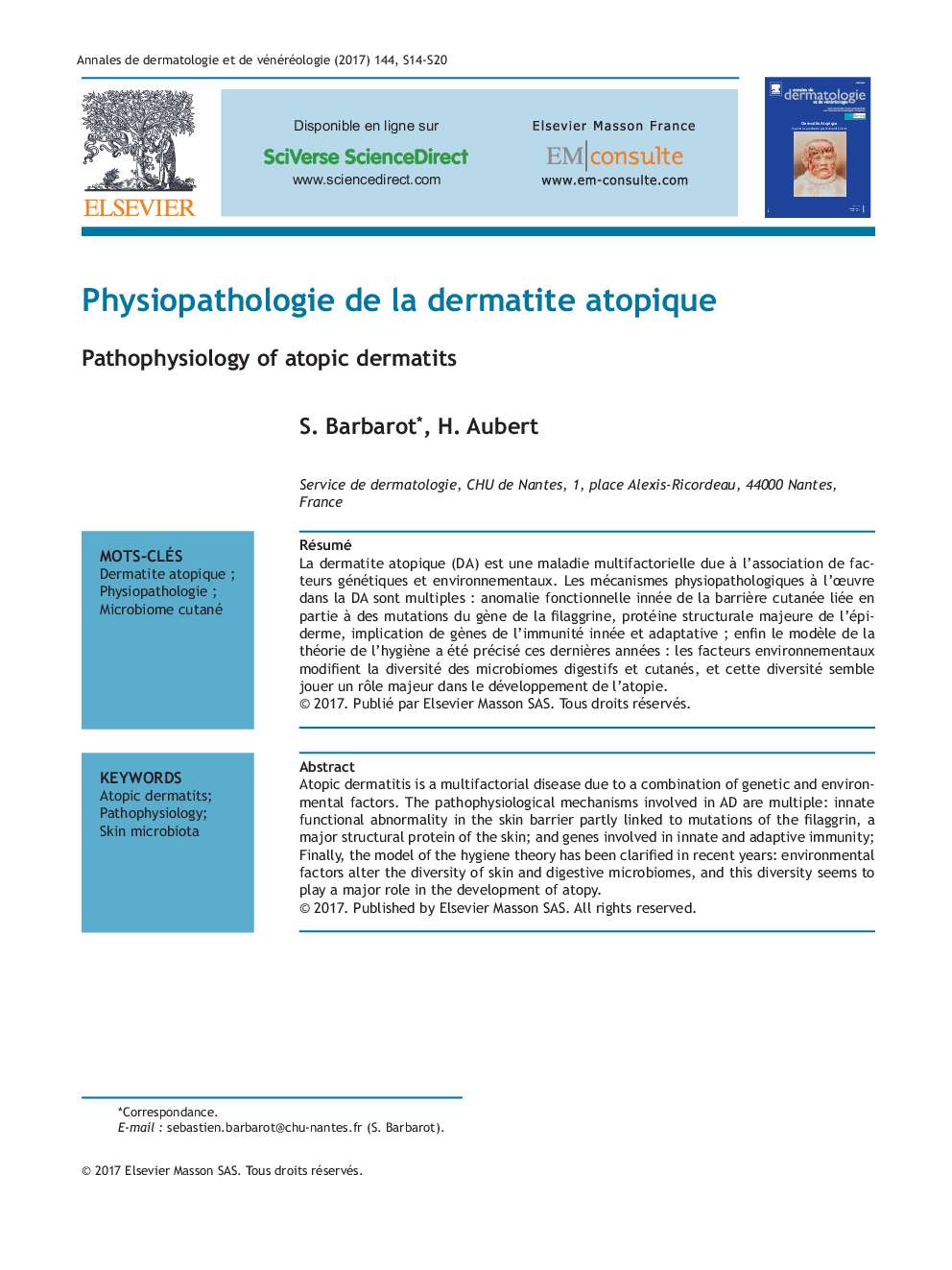 Physiopathologie de la dermatite atopique