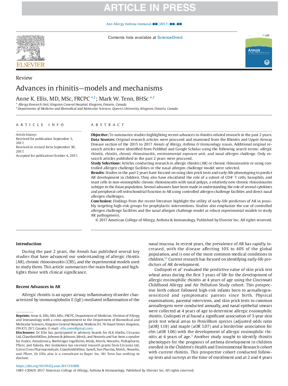 Advances in rhinitis