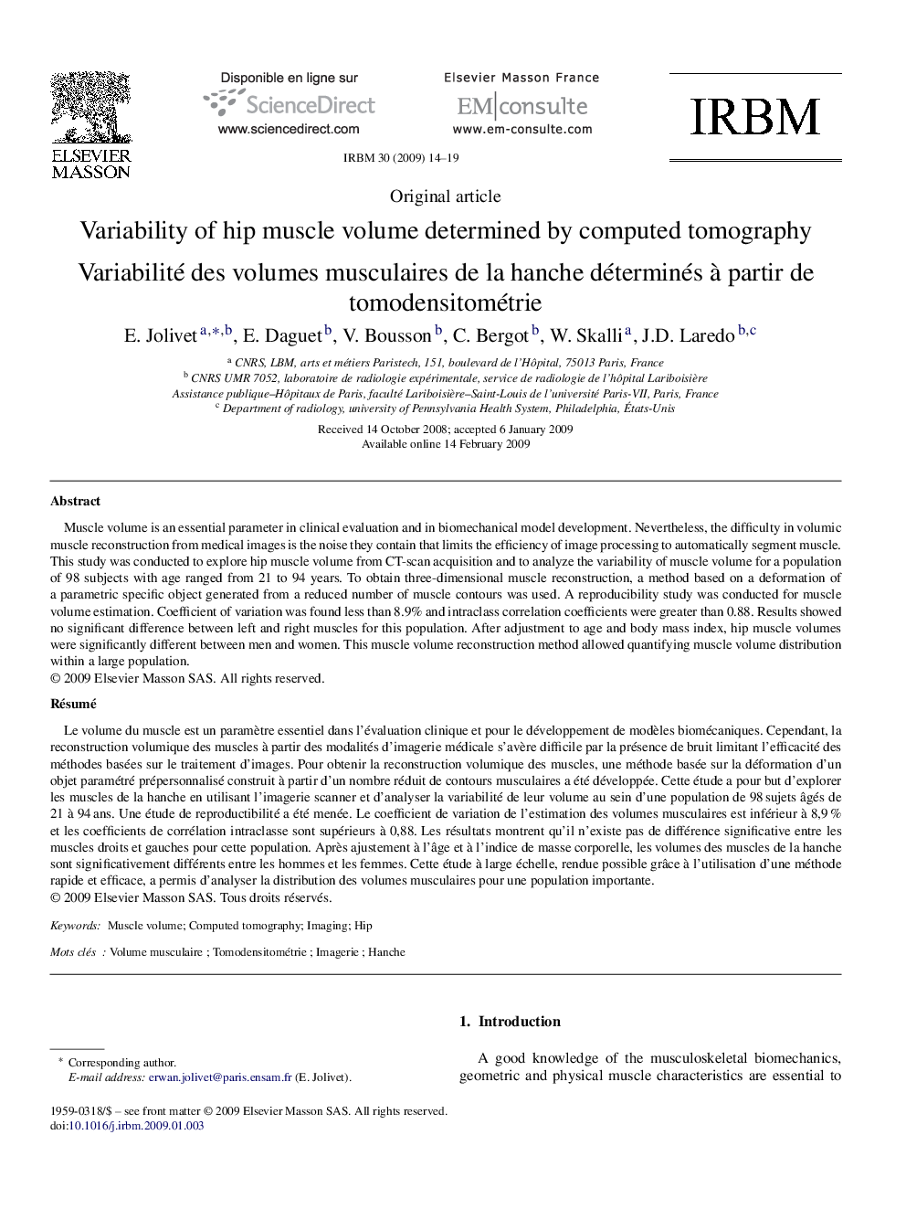 Variability of hip muscle volume determined by computed tomography