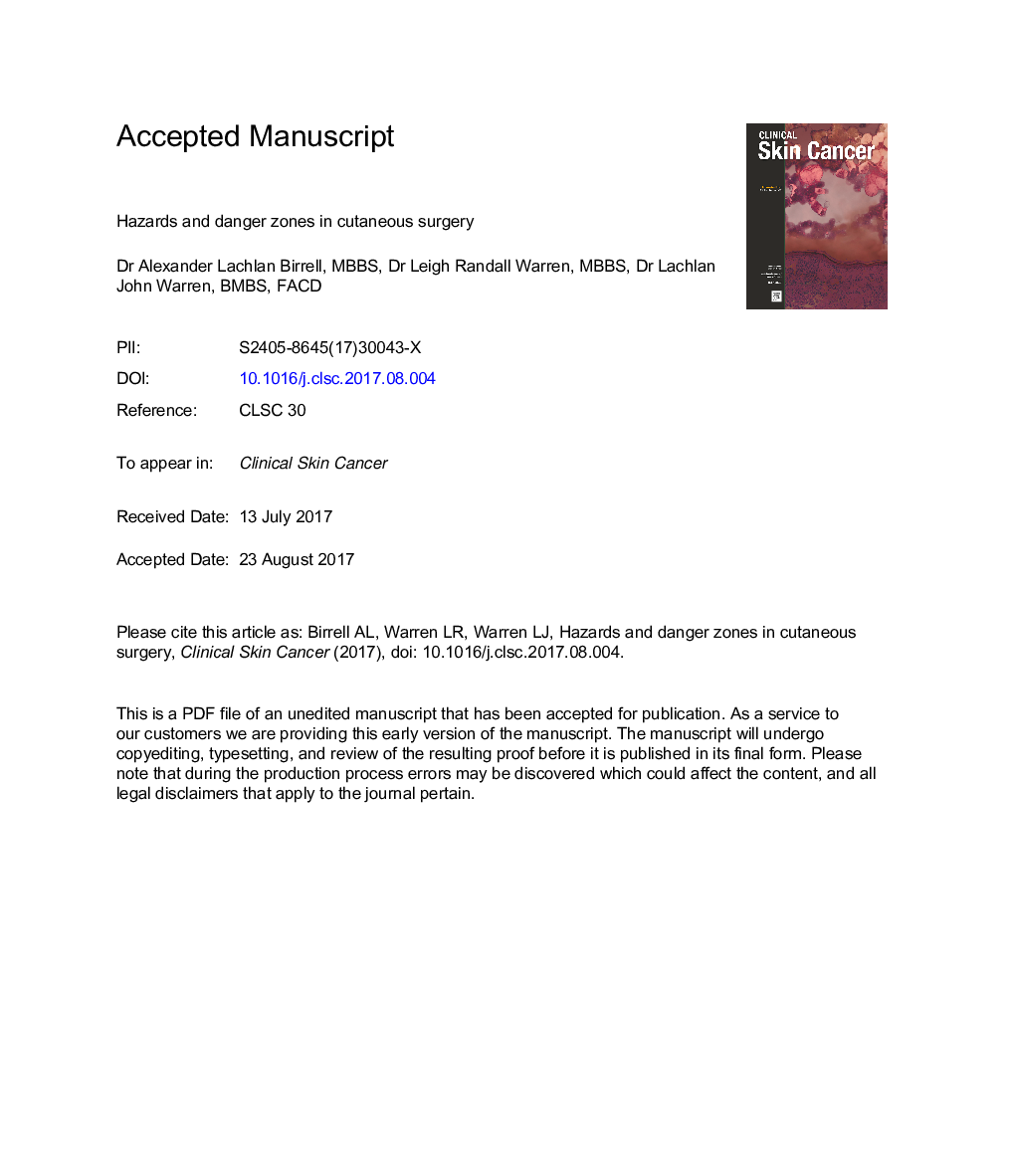 Hazards and Danger Zones in Cutaneous Surgery