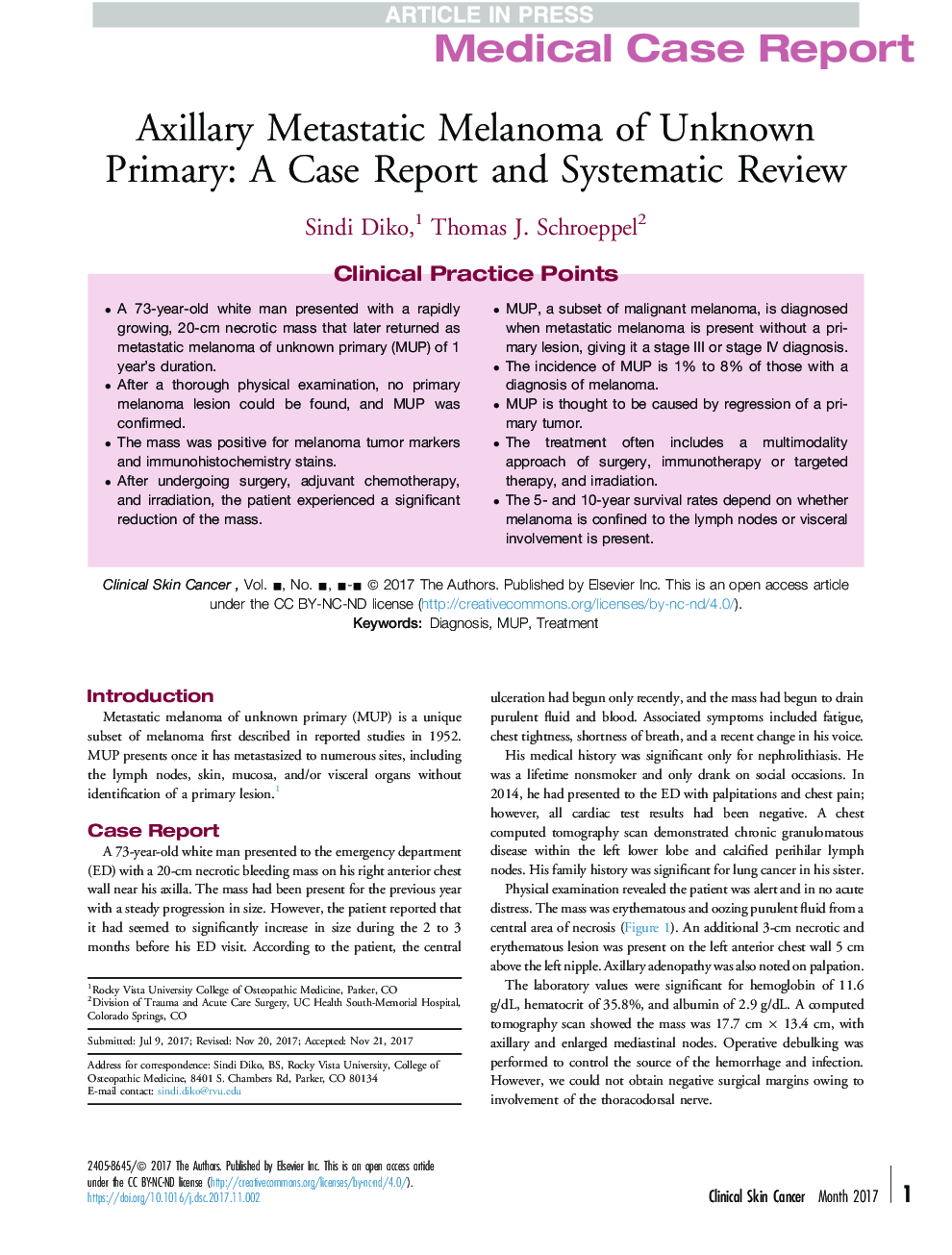 Axillary Metastatic Melanoma of Unknown Primary: A Case Report and Systematic Review