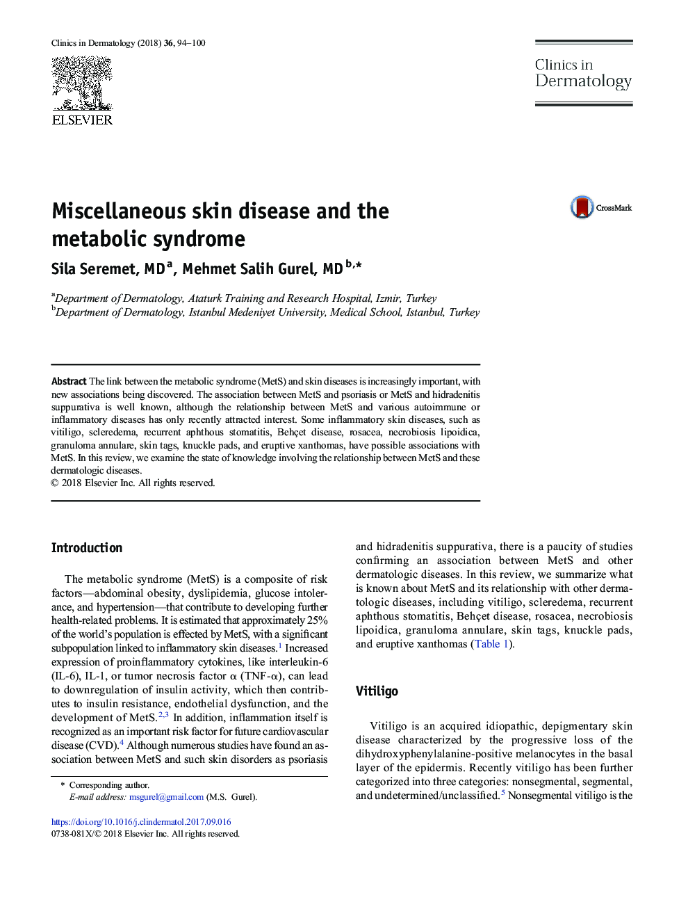 Miscellaneous skin disease and the metabolic syndrome