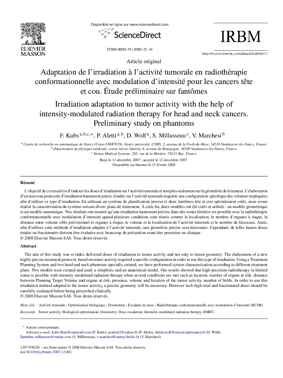 Adaptation de l’irradiation à l’activité tumorale en radiothérapie conformationnelle avec modulation d’intensité pour les cancers tête et cou. Étude préliminaire sur fantômes