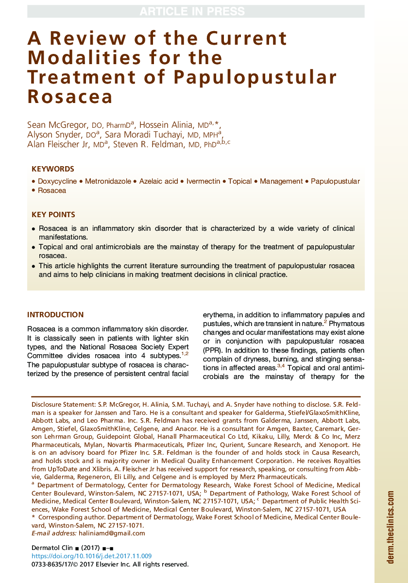 A Review of the Current Modalities for the Treatment of Papulopustular Rosacea