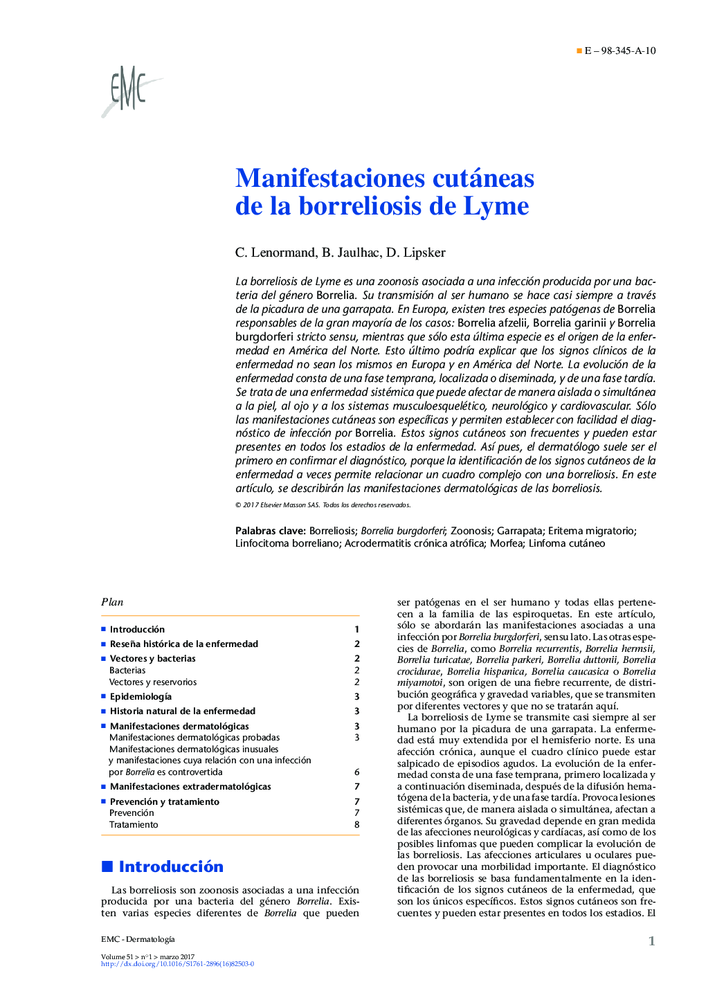 Manifestaciones cutáneas de la borreliosis de Lyme