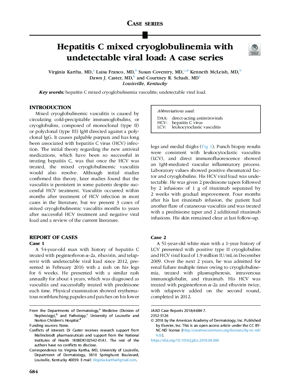 Hepatitis C mixed cryoglobulinemia with undetectable viral load: A case series