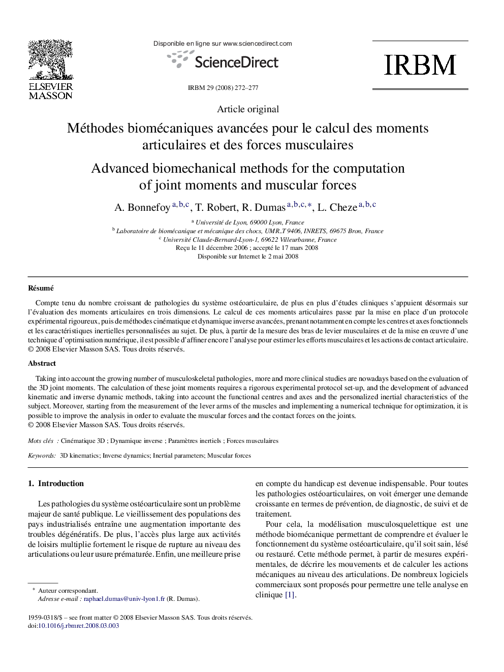 Méthodes biomécaniques avancées pour le calcul des moments articulaires et des forces musculaires