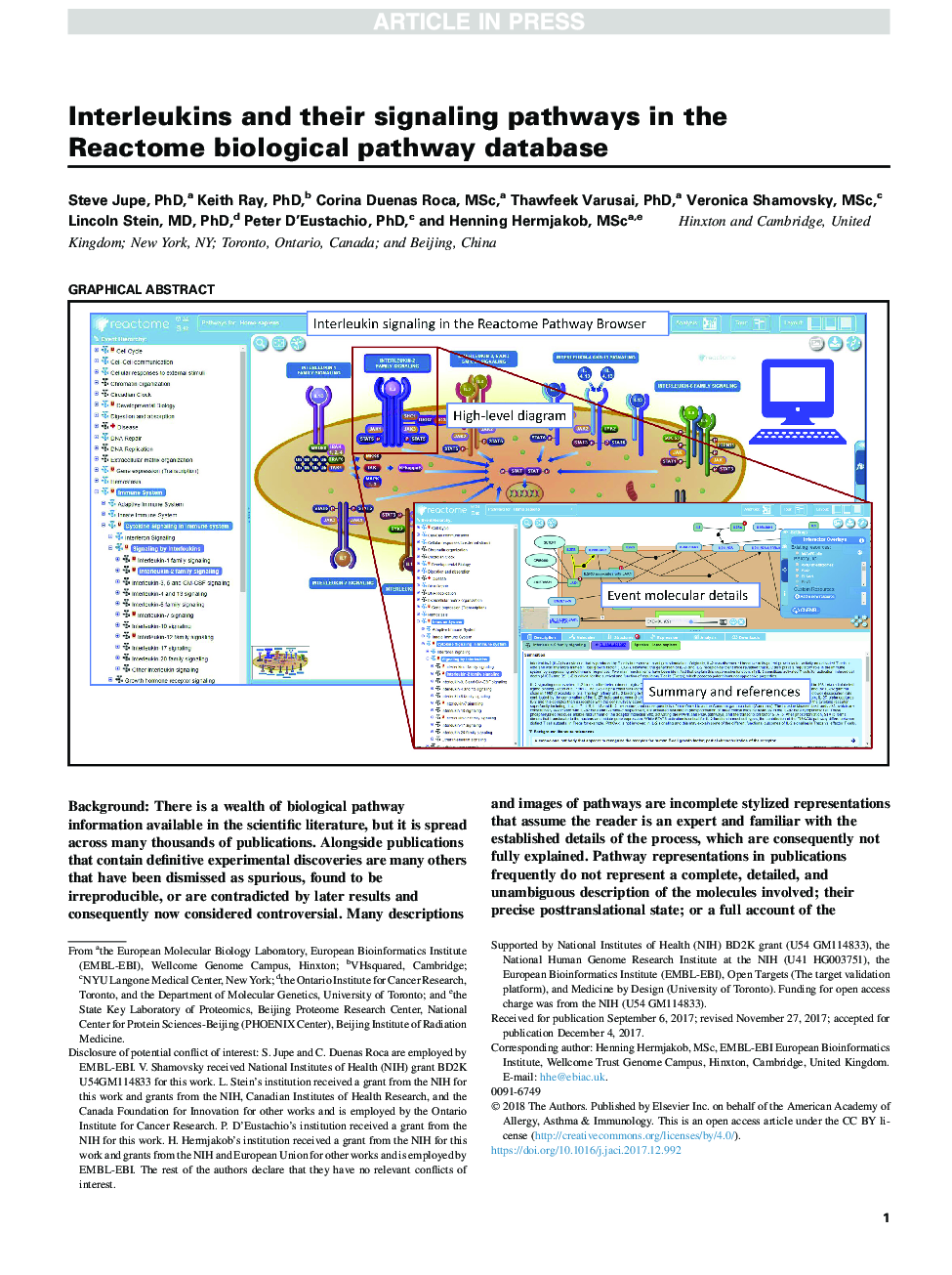 Interleukins and their signaling pathways in the Reactome biological pathway database