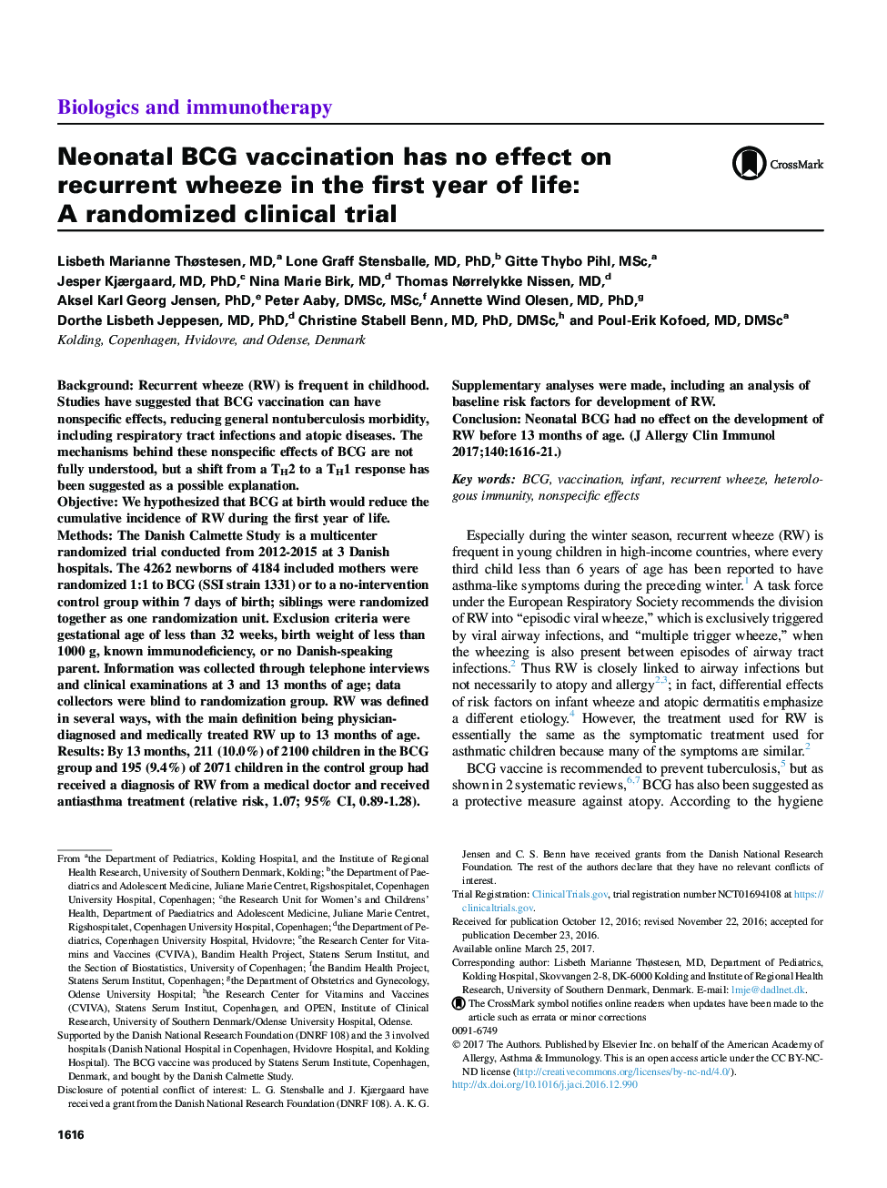 Neonatal BCG vaccination has no effect on recurrent wheeze in the first year of life: AÂ randomized clinical trial