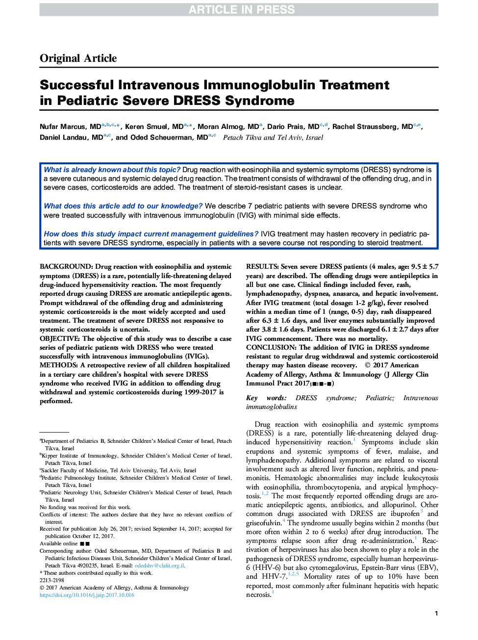 Successful Intravenous Immunoglobulin Treatment in Pediatric Severe DRESS Syndrome