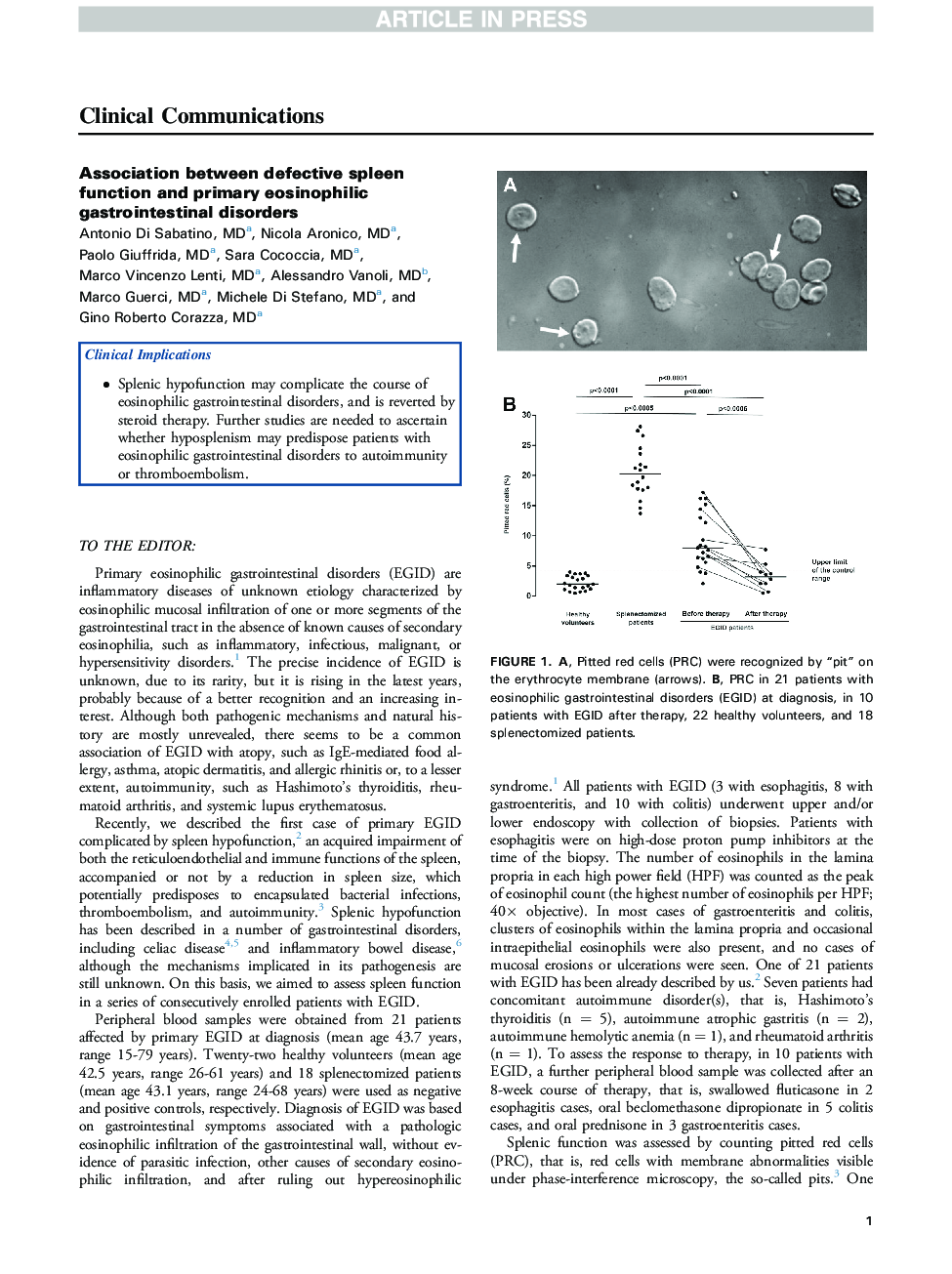 ارتباط بین عملکرد ناقل طحال و اختلالات گوارشی اولیه ائوزینوفیلی 