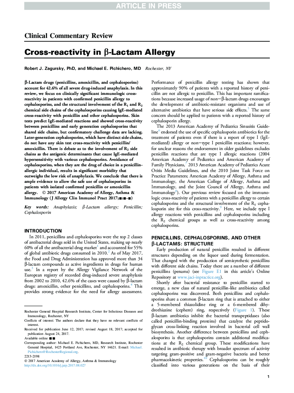 Cross-reactivity in Î²-Lactam Allergy