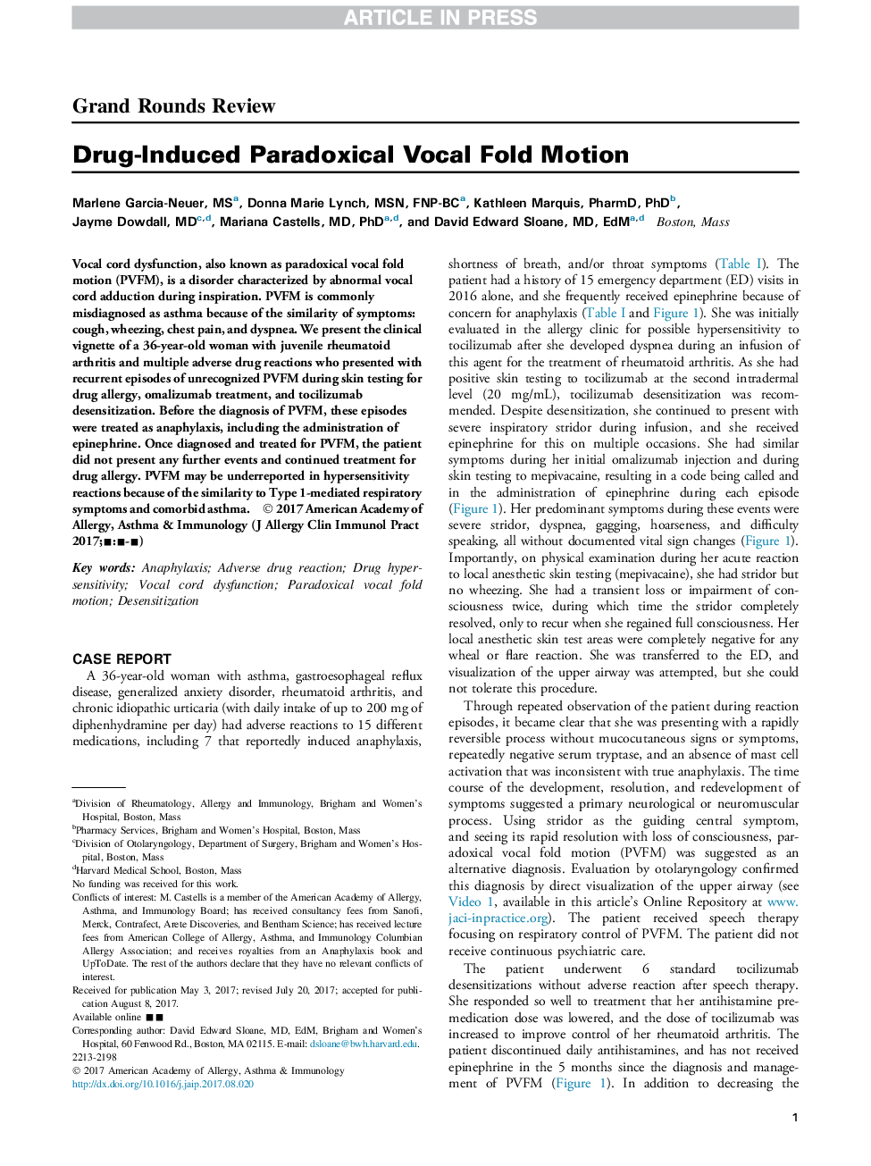 Drug-Induced Paradoxical Vocal Fold Motion