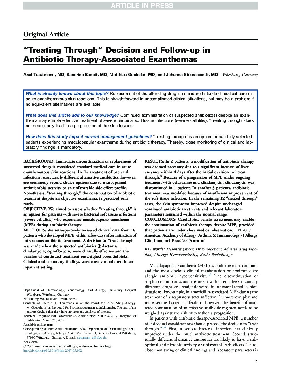 “Treating Through” Decision and Follow-up in Antibiotic Therapy-Associated Exanthemas