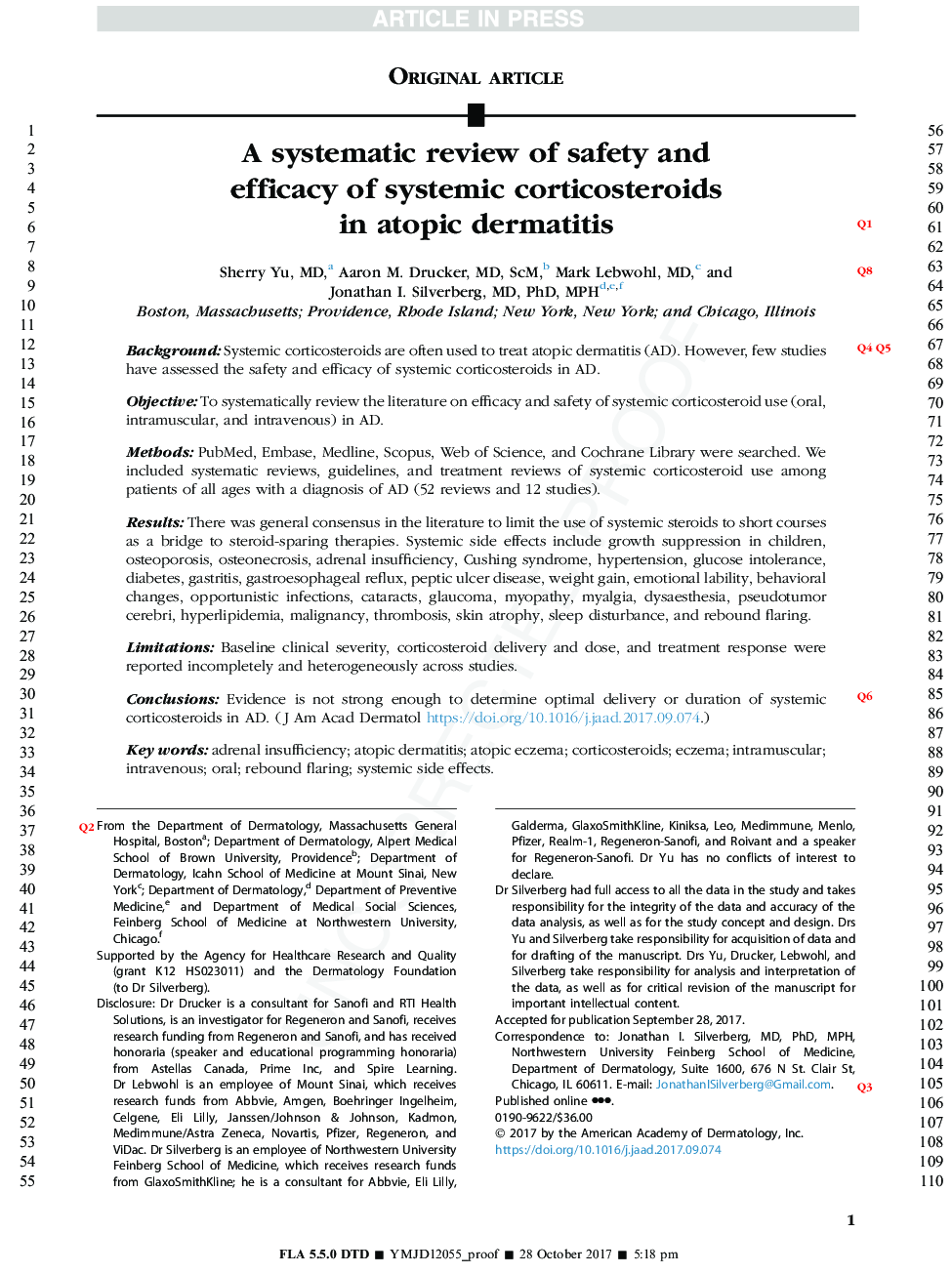 بررسی سیستماتیک ایمنی و کارآیی کورتیکواستروئیدهای سیستمیک درماتیت آتوپیک 