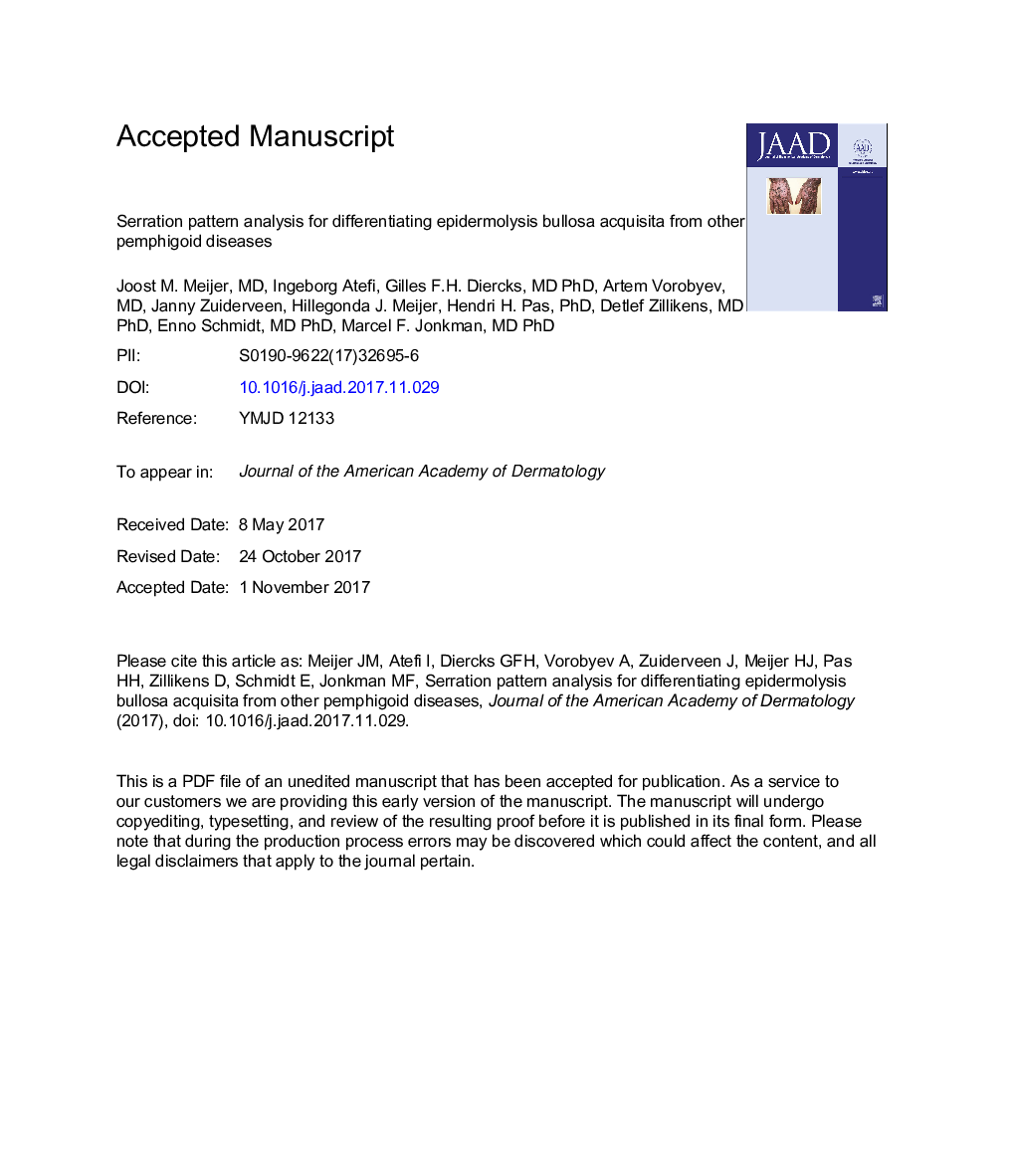 Serration pattern analysis for differentiating epidermolysis bullosa acquisita from other pemphigoid diseases