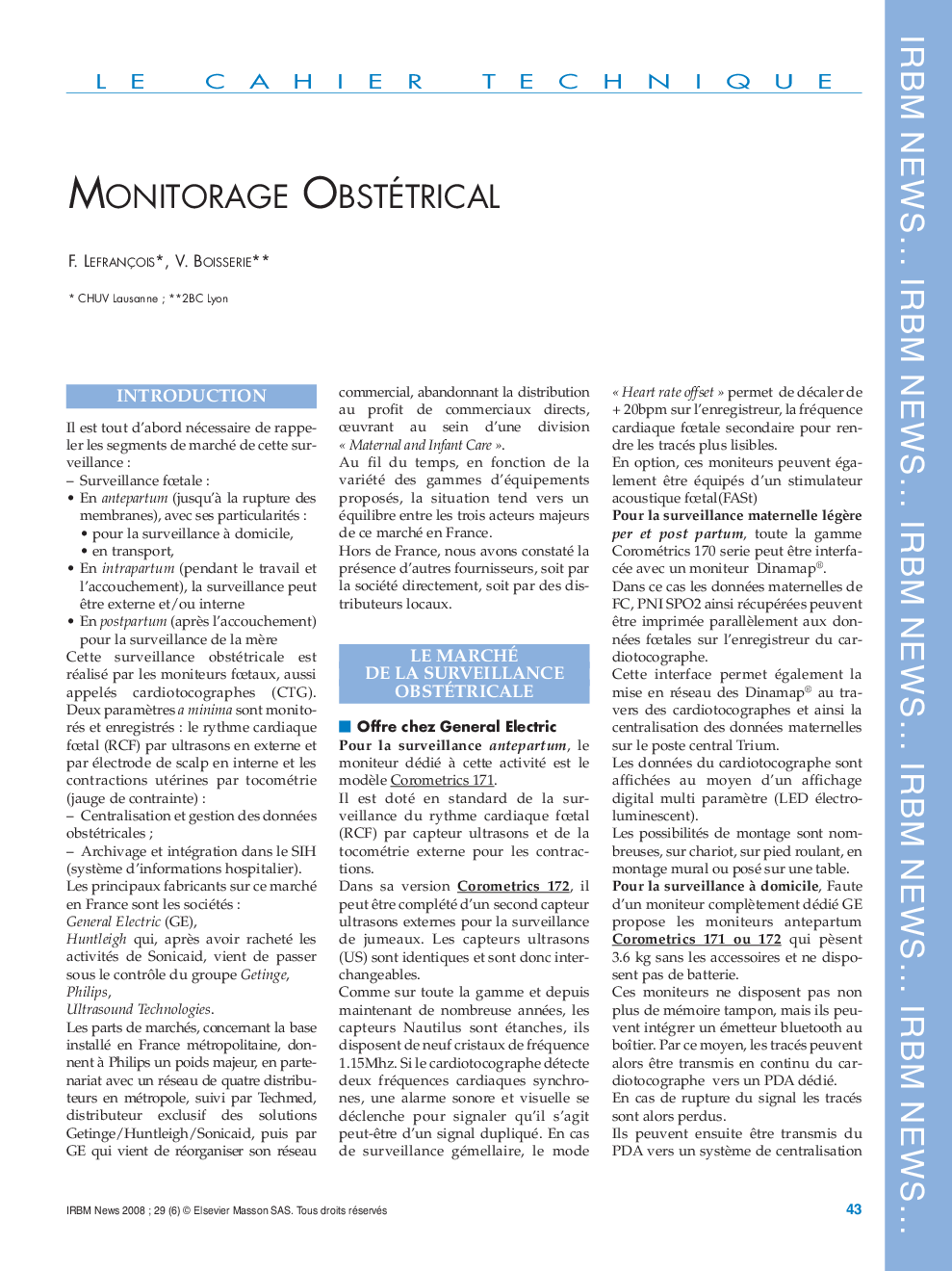 عکس صفحه اول مقاله: Monitorage obstétrical Monitorage obstétrical