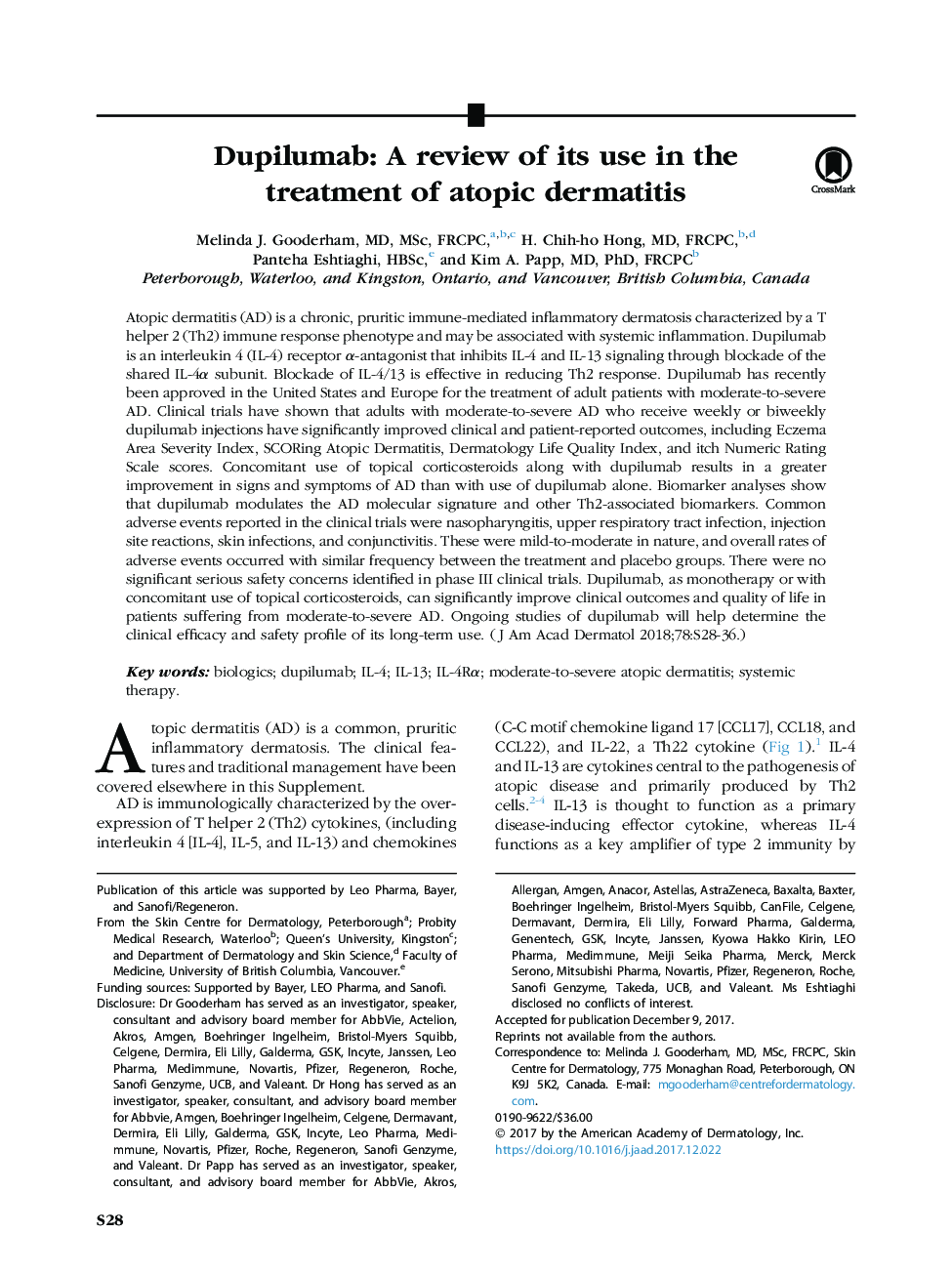 Dupilumab: A review of its use in the treatment of atopic dermatitis