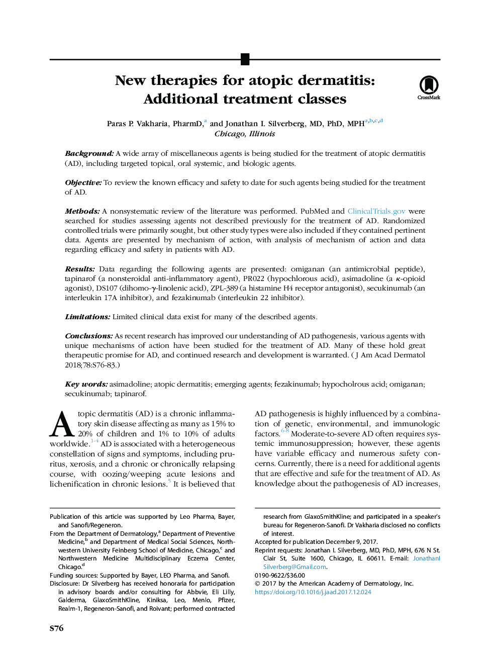 New therapies for atopic dermatitis: Additional treatment classes