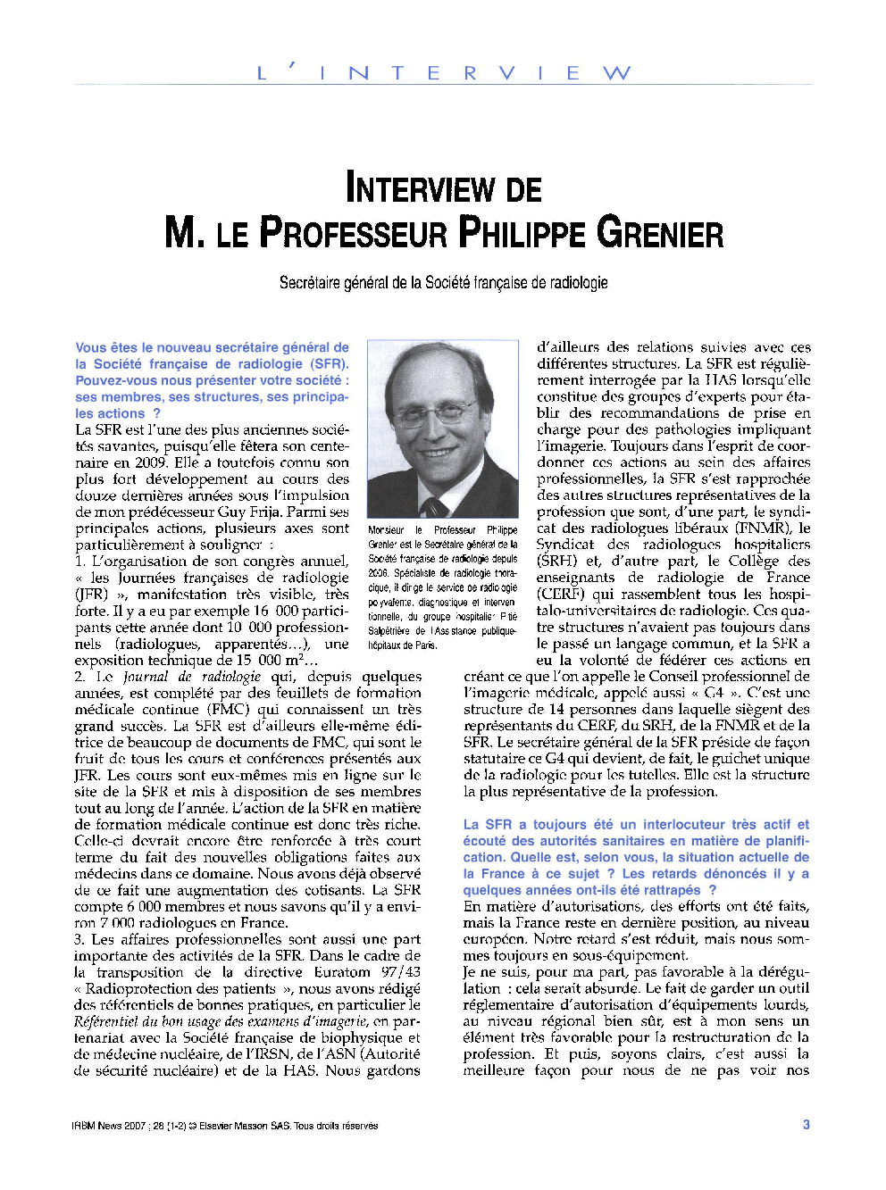Interview de M. Le Professeur Philippe Grenier